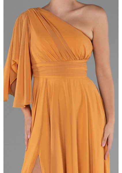 Tek Kol Yırtmaçlı Uzun Şifon Abiye ABU5259 modelleri