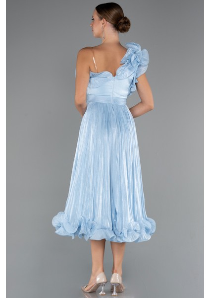 Fırfırlı Tek Omuz Midi Şifon Abiye Elbise ABK2434 fiyatları