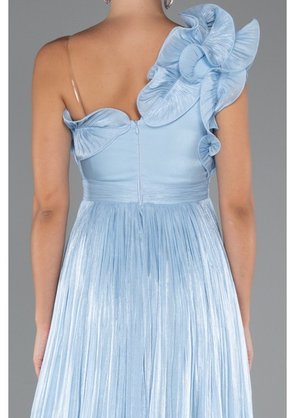 Fırfırlı Tek Omuz Midi Şifon Abiye Elbise ABK2434 fırsatları