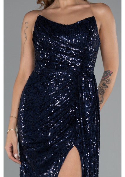 Straplez Yırtmaçlı Uzun Pullu Abiye Elbise ABU5167 modelleri