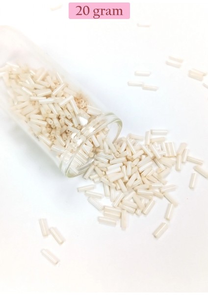 Uzun Boru Kesme Boncuk Çap 2mm Uzunluk 10 mm - 20 Gram - Açık Krem - BNC259