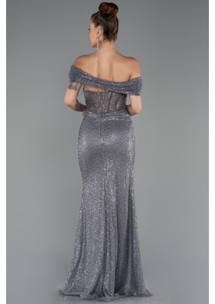 Kayık Yaka Taşlı Uzun Özel Tasarım Abiye ABU5183 fiyatları