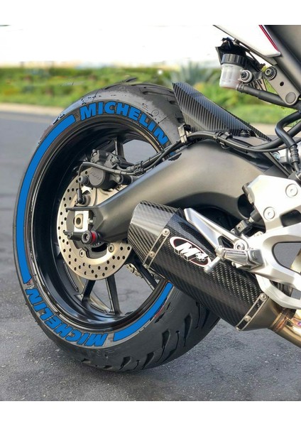 Motorsiklet Michelin + Şerit Lastik Yazısı 8 Adet Lastik Stiker 15-21 Inç Arası Uyumlu Lastik Sticker