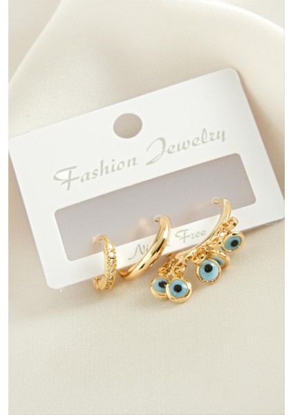 3 Adet Nazar Zirkon Taşlı Küpe fiyatları