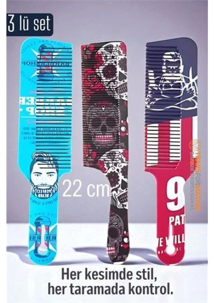 Saç Kesim Tarağı – Özel Tasarım 22 cm 3’lü Berber Tarağı Seti – Antistatik & Isıya Dayanıklı