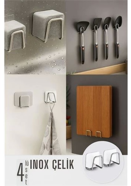 Inox Çelik Çok Amaçlı Askı - Banyo Askısı - Mutfak Askısı Profesyonel 4 lü SET fiyatları
