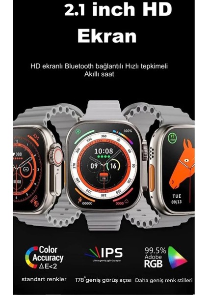 Ultra 8 2.1 Inç IPS Ekran Konuşma ve Nfc Özellikli Akıllı Saat - GÜMÜŞ-(5796 - AGT9645-5565 fiyatları