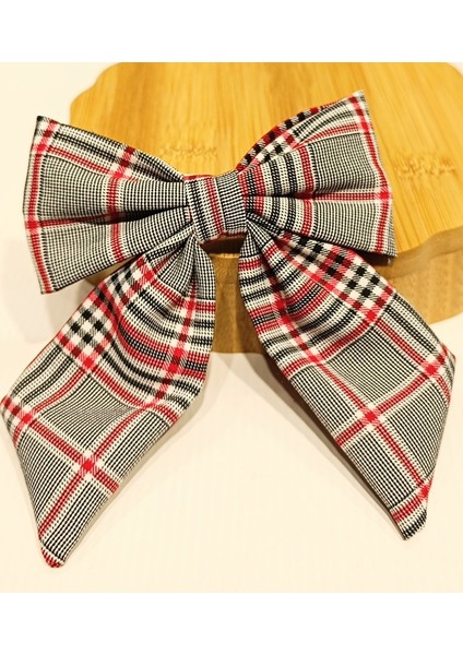 Lüks Ekose Desenli Gösterişli Fiyonk Klips Toka