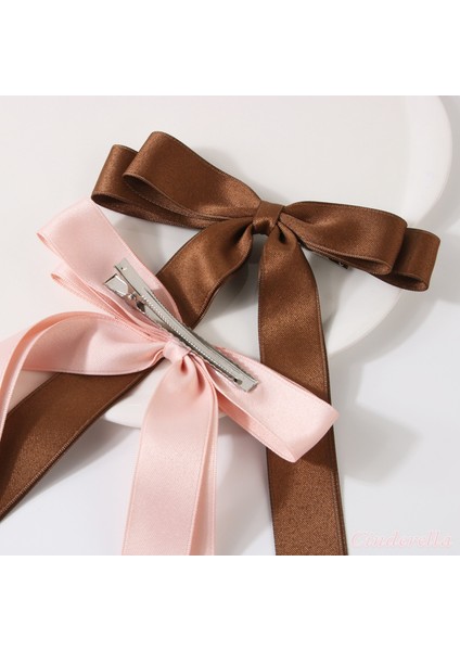 Bej Renk Çift Kuyruklu Fiyon Model Pens Toka - Kurdele Fiyonklu Klipsli Pens Saç Tokası modelleri