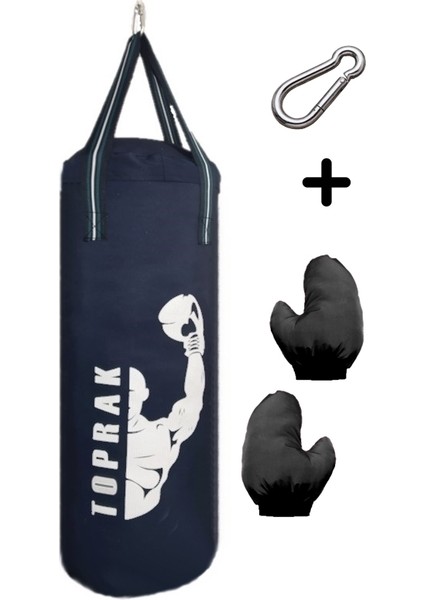 Çocuk Boks Torbası 9-13 Yaş ,İçin 60x22 Cm Karabina Hediyeli Içi Dolu Eldivensiz Toprak Sport