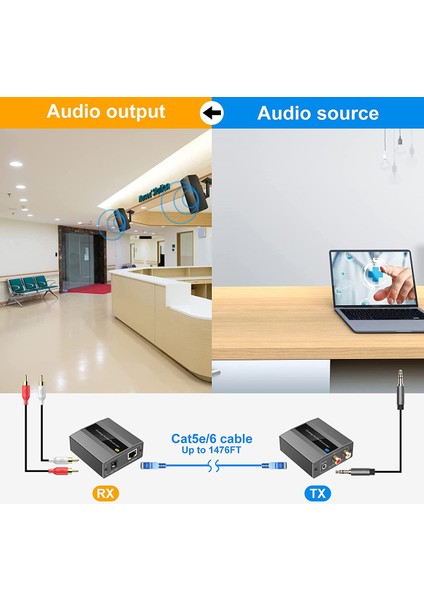 Ethernet Üzerinden Analog Audio Extender Rca 3.5mm Stereo, 500M&#39;YE Kadar Olan Tek CAT5E/6/7 Kablosu 500M Audio Converter Ab Fişi (Yurt Dışından) modelleri