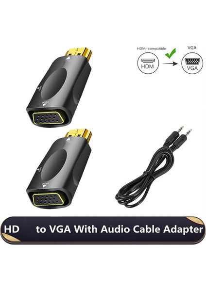 HDMI ile Uyumlu VGA Adaptörü Hd 1080P Ses Dönüştürücü Ses Iletimi 3,5 mm Jack Ses Dönüştürücü Siyah (Yurt Dışından) indirimleri
