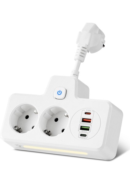 Ab Fiş Çıkış Power Strip Duvar Soketi Genişletme Fişi Pd Qc3.0 Hızlı Şarj Multitap USB Şarj Anahtarları (Beyaz) (Yurt Dışından)