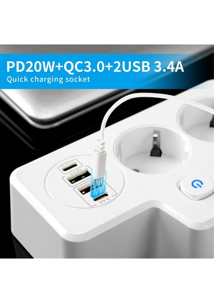 Ab Fiş Çıkış Power Strip Duvar Soketi Genişletme Fişi Pd Qc3.0 Hızlı Şarj Multitap USB Şarj Anahtarları (Beyaz) (Yurt Dışından) fiyatları