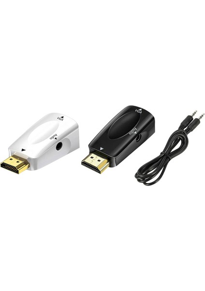 HDMI ile Uyumlu VGA Adaptörü Hd 1080P Ses Dönüştürücü Ses Iletimi 3.5mm Jak Ses Dönüştürücü Siyah+Beyaz (Yurt Dışından) fiyatları