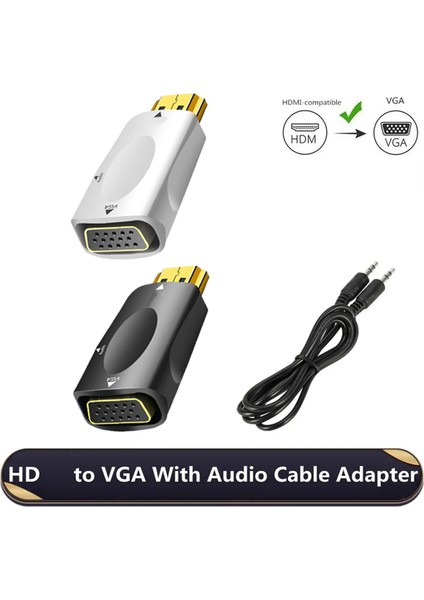 HDMI ile Uyumlu VGA Adaptörü Hd 1080P Ses Dönüştürücü Ses Iletimi 3.5mm Jak Ses Dönüştürücü Siyah+Beyaz (Yurt Dışından) indirimleri
