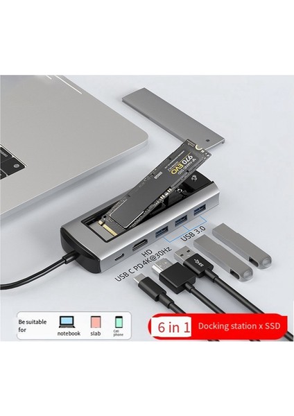 6 Arada USB Type-C Docking Istasyonu Çok Fonksiyonlu Hızlı Şarj Istasyonu Yerleştirme Istasyonu Sata Tek Sözleşmesi (Yurt Dışından)