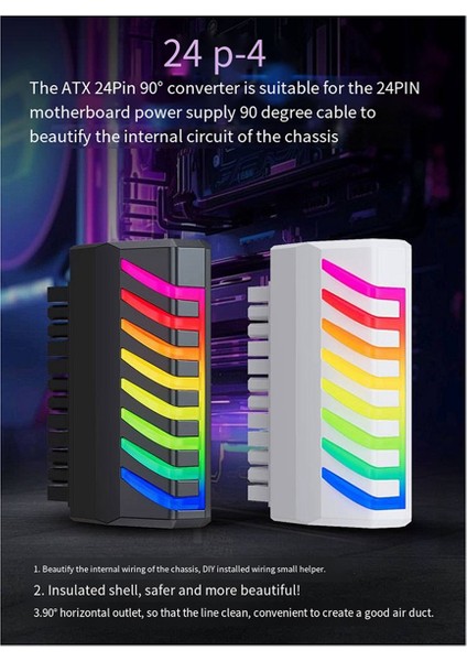 Dıy Güç Kaynağı 90 Derece Anakart 24PIN Adaptör Argb Dik Açı Güç Kaynağı Direksiyon Konnektörü Beyaz (Yurt Dışından) fiyatları