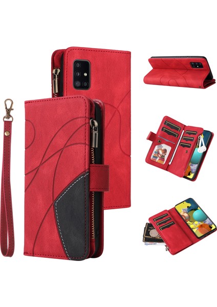 Samsung Galaxy A51 5g Için Flip Case, Manyetik Kapatmalı Fermuarlı Cüzdan Kılıfı, 9 Kartlık ve Bileklik (Yurt Dışından)