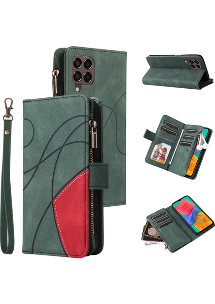 Samsung Galaxy M33 5g Için Flip Case, Manyetik Kapatmalı Fermuarlı Cüzdan Kılıfı, 9 Kartlık ve Bileklik (Yurt Dışından)