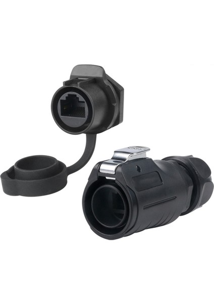 Lp-20 RJ45 Konektör Seti IP68 Su Geçirmez Cat6 RJ45 Panel Montaj Soket Fikli Kablo Adaptörü Siyah (Yurt Dışından)