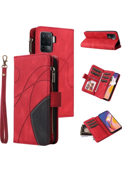 Oppo A94 4g/reno 5f Için Flip Case, Manyetik Kapatmalı Fermuarlı Cüzdan Kılıfı, 9 Kartlık ve Bileklik (Yurt Dışından)