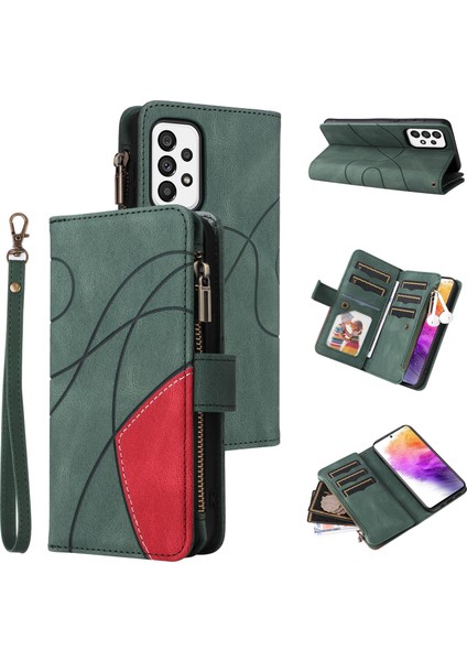 Samsung Galaxy A73 5g Için Flip Case, Manyetik Kapatmalı Fermuarlı Cüzdan Kılıfı, 9 Kartlık ve Bileklik (Yurt Dışından)