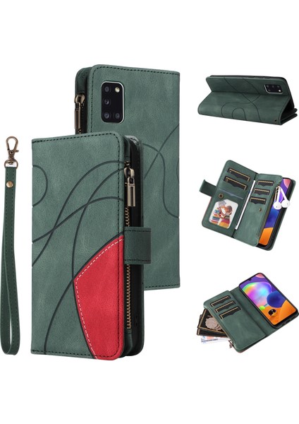 Samsung Galaxy A31 Için Flip Case, Manyetik Kapatmalı Fermuarlı Cüzdan Kılıfı, 9 Kartlık ve Bileklik (Yurt Dışından)