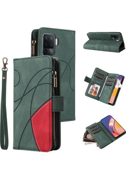 Oppo A94 4g/reno 5f Için Flip Case, Manyetik Kapatmalı Fermuarlı Cüzdan Kılıfı, 9 Kartlık ve Bileklik (Yurt Dışından)