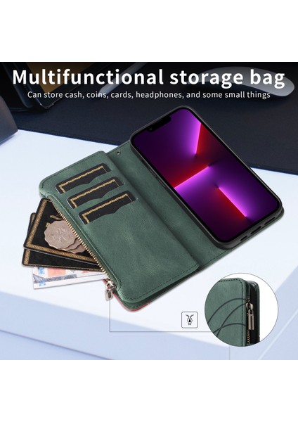 Oppo A94 4g/reno 5f Için Flip Case, Manyetik Kapatmalı Fermuarlı Cüzdan Kılıfı, 9 Kartlık ve Bileklik (Yurt Dışından) modelleri