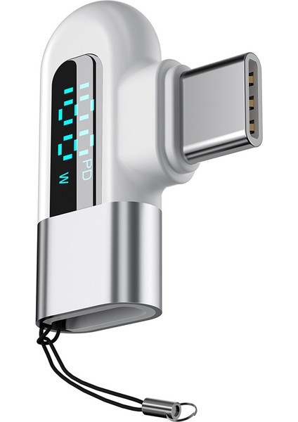 120W Tip C - Tip C Adaptör Dirsek Dijital Ekran USB C Adapatör Hızlı Şarj C Tip C Dönüştürücü Gümüş (Yurt Dışından)