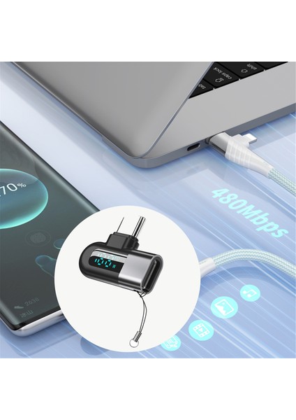 120W Tip C - Tip C Adaptör Dirsek Dijital Ekran USB C Adapatör Hızlı Şarj C Tip C Dönüştürücü Gümüş (Yurt Dışından) fırsatları