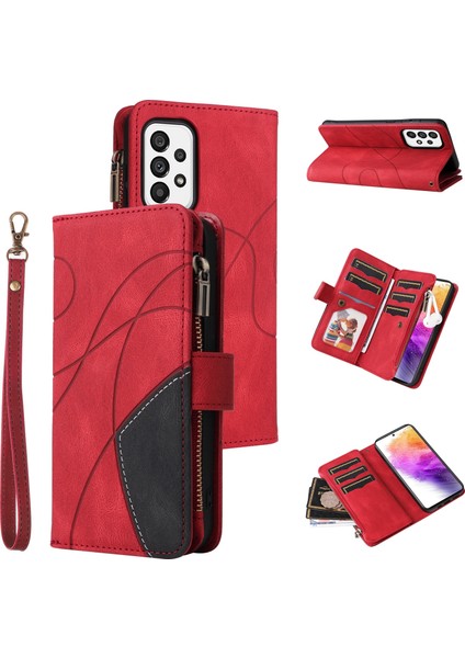 Samsung Galaxy A73 5g Için Flip Case, Manyetik Kapatmalı Fermuarlı Cüzdan Kılıfı, 9 Kartlık ve Bileklik (Yurt Dışından)