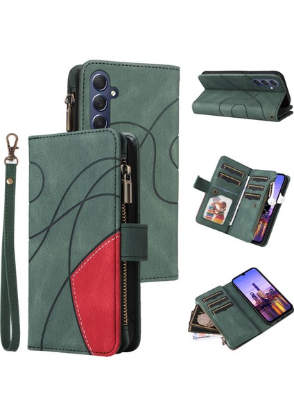 Samsung Galaxy A16 Için Flip Case, Manyetik Kapatmalı Fermuarlı Cüzdan Kılıfı, 9 Kartlık ve Bileklik (Yurt Dışından)