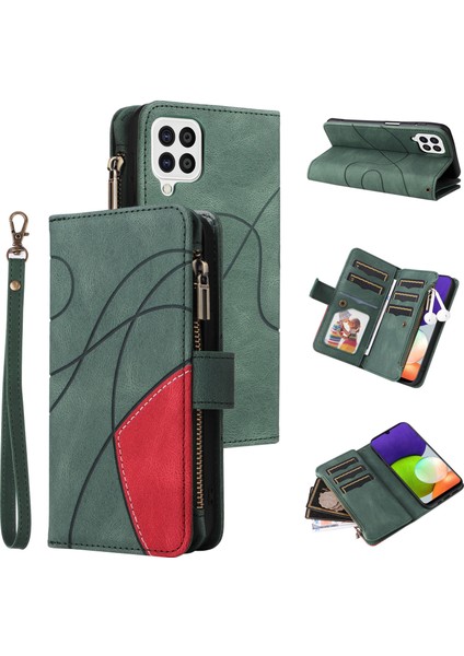 Samsung Galaxy A22 4g Için Flip Case, Manyetik Kapatmalı Fermuarlı Cüzdan Kılıfı, 9 Kartlık ve Bileklik (Yurt Dışından)