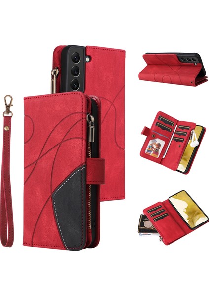 Samsung Galaxy S22 Plus Için Flip Case, Manyetik Kapatmalı Fermuarlı Cüzdan Kılıfı, 9 Kartlık ve Bileklik (Yurt Dışından)