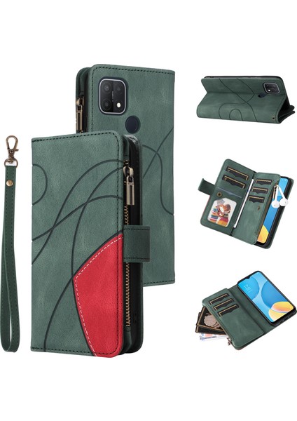 Oppo A15/A15S Için Flip Case, Manyetik Kapatmalı Fermuarlı Cüzdan Kılıfı, 9 Kartlık ve Bileklik (Yurt Dışından)