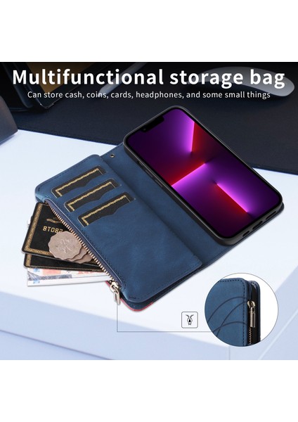 Oppo A15/A15S Için Flip Case, Manyetik Kapatmalı Fermuarlı Cüzdan Kılıfı, 9 Kartlık ve Bileklik (Yurt Dışından) modelleri