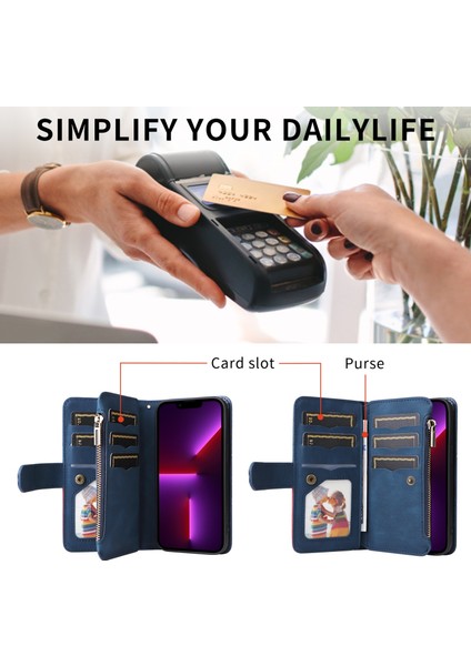 Oppo A15/A15S Için Flip Case, Manyetik Kapatmalı Fermuarlı Cüzdan Kılıfı, 9 Kartlık ve Bileklik (Yurt Dışından) fırsatları