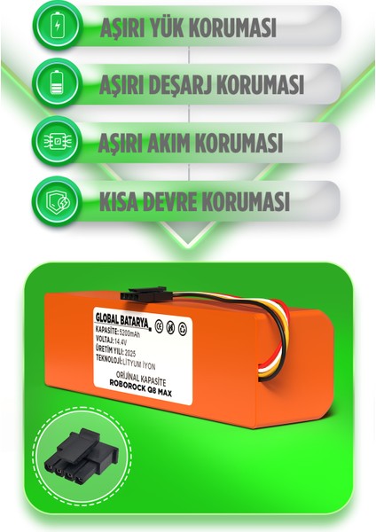 Roborock Q8 Max Uyumlu Akıllı Robot Süpürge Bataryası 14.4V 5200MAH Li-Ion Pil (Orijinal Kapasite) fiyatları