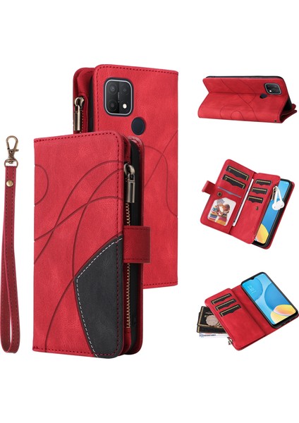 Oppo A15/A15S Için Flip Case, Manyetik Kapatmalı Fermuarlı Cüzdan Kılıfı, 9 Kartlık ve Bileklik (Yurt Dışından)