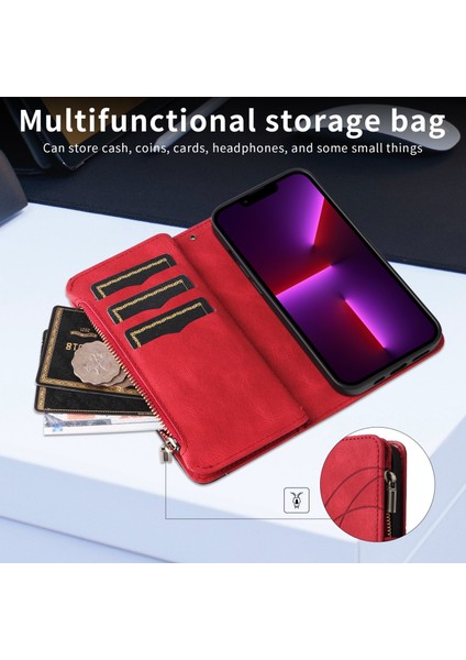 Oppo A15/A15S Için Flip Case, Manyetik Kapatmalı Fermuarlı Cüzdan Kılıfı, 9 Kartlık ve Bileklik (Yurt Dışından) modelleri