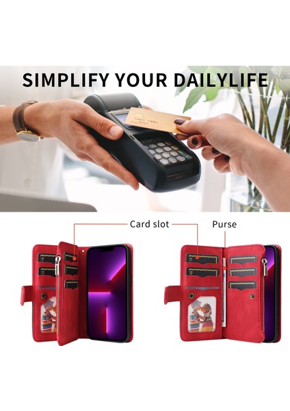 Oppo A15/A15S Için Flip Case, Manyetik Kapatmalı Fermuarlı Cüzdan Kılıfı, 9 Kartlık ve Bileklik (Yurt Dışından) fırsatları