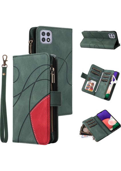 Samsung Galaxy A22 5g Için Flip Case, Manyetik Kapatmalı Fermuarlı Cüzdan Kılıfı, 9 Kartlık ve Bileklik (Yurt Dışından)