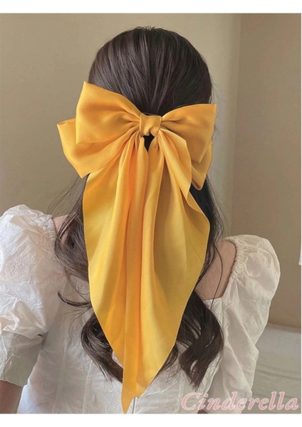 Zarif Kadın Saten Büyük Fiyonk Otomatik Toka Gold - Kurdele Fiyonklu Klipsli Saç Tokası