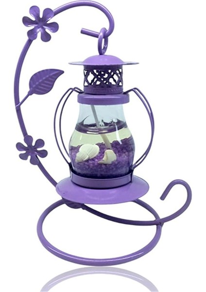 Dekoratif Jel Mum Fener Orta Boy Mor