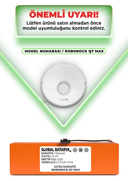 Roborock Q7 Max Uyumlu Akıllı Robot Süpürge Bataryası 14.4V 7000MAH Li-Ion Pil (Ultra Kapasite) indirimleri