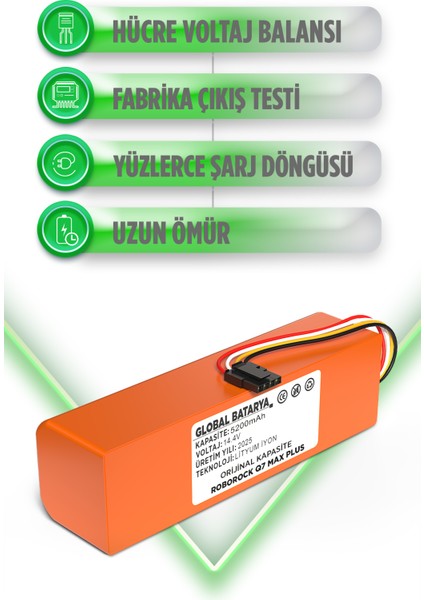 Roborock Q7 Max Plus Uyumlu Akıllı Robot Süpürge Bataryası 14.4V 5200mAh Li-ion Pil (Orijinal Kapasite) modelleri