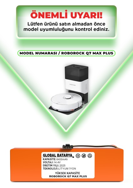 Roborock Q7 Max Plus Uyumlu Akıllı Robot Süpürge Bataryası 14.4V 6400MAH Li-Ion Pil (Yüksek Kapasite) indirimleri