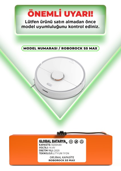 Roborock S5 Max Uyumlu Akıllı Robot Süpürge Bataryası 14.4V 5200MAH Li-Ion Pil ( Kapasite) indirimleri